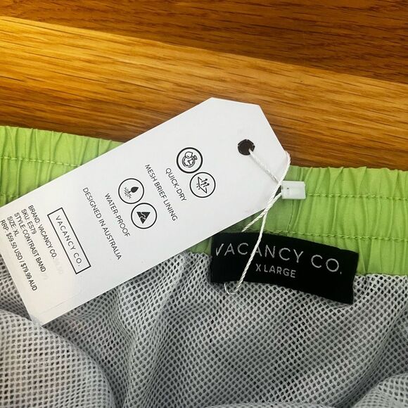 Vacancy Co. Mens Contrast Band Swim Shorts Drawstring Quick Dry Blue Green XL - Picture 5 of 8